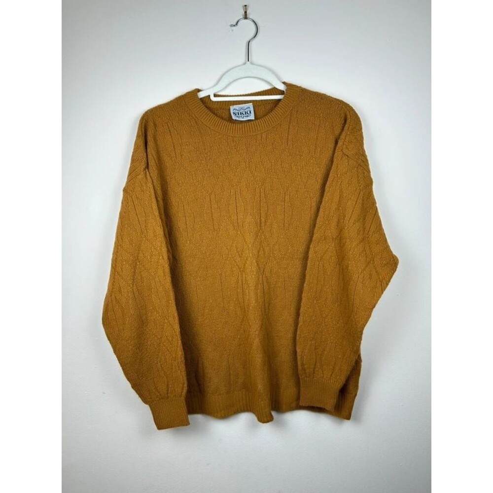 Vintage Nikki Women's L Brown Gold Knit Crew Neck Long Sleeve Pullover Sweater